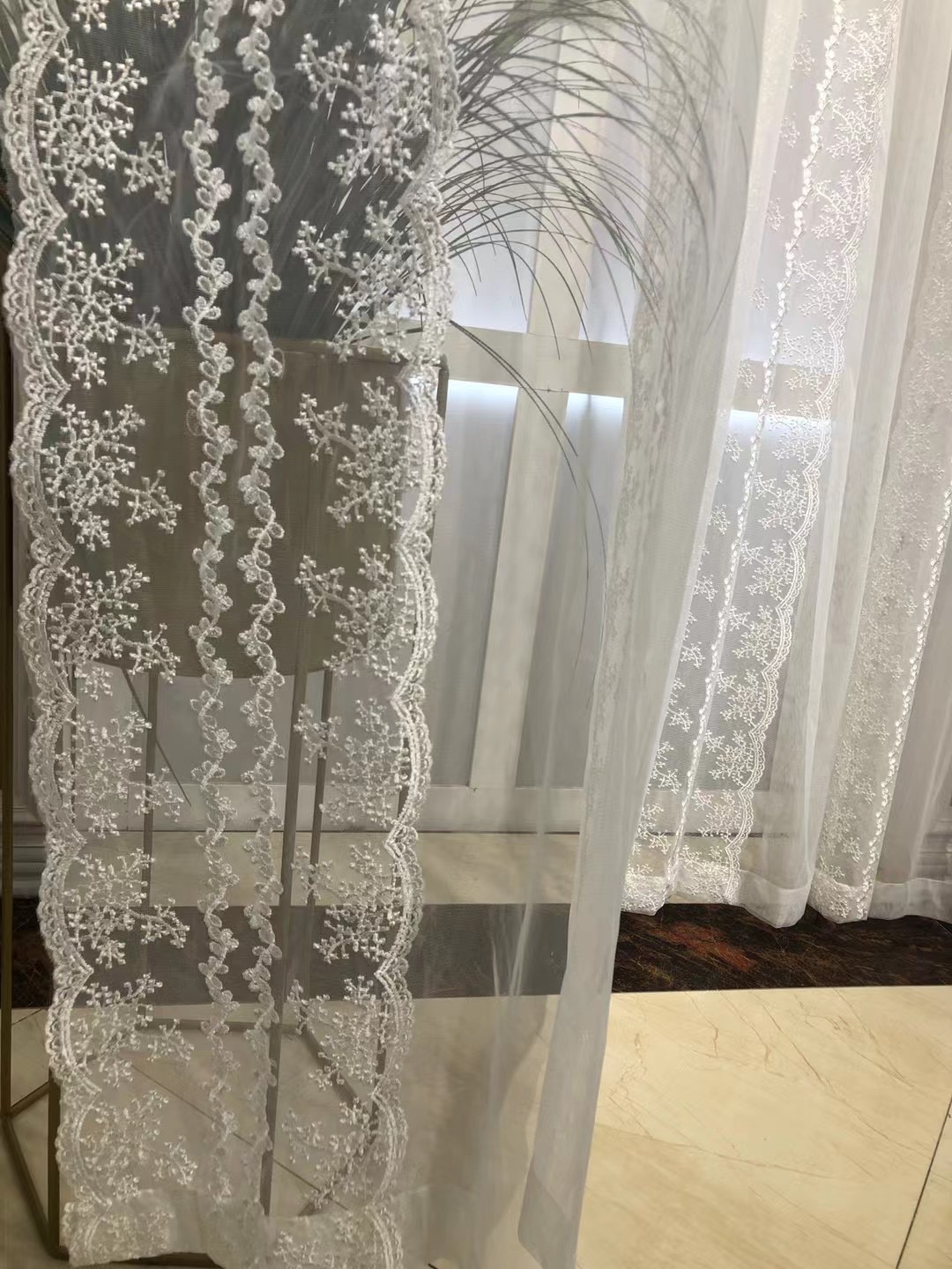飘窗卧室窗帘褶皱 饰蕾丝复古刺绣透光纱帘北欧韩式 浪漫美式 法式 装