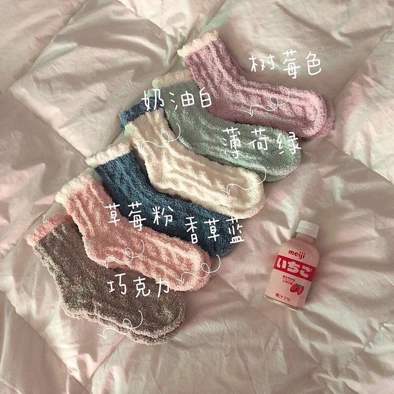 珊瑚绒袜子女可爱日系少女秋冬加绒加厚睡眠毛巾居家月子地板毛袜