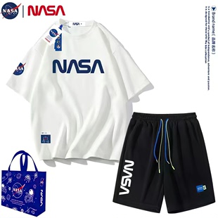 NASA字母联名男女ing情侣休闲套装 宽松运动夏季 纯棉短袖 T恤两件套