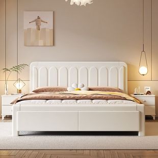 新款 奶油风实木床高脚床离地50主卧1.5双人床1.35米现代简约1.8m