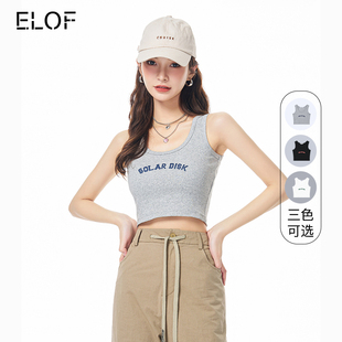 方领美式 字母背心吊带女内搭夏季 ELOF新款 短款 上衣黑色外穿 打底衫