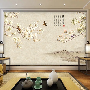 中式 花鸟竹木纤维集成电视背景护墙板客厅茶室木饰面扣板 2023新款