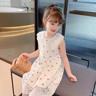 女童连衣裙夏装 2022年洋气儿童纯棉裙子白色韩版 夏季 吊带裙背心裙