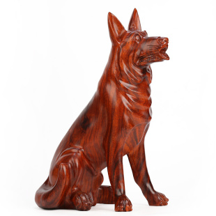 实木十二生肖狼狗 饰品 中式 木雕狗摆件红木雕刻工艺品 客厅玄关装