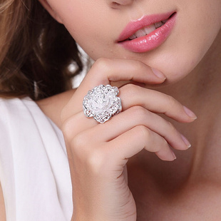 送女友玫瑰花纯银戒指女时尚 食指戒指环银饰品送妈妈 情人节礼物
