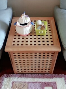 包邮 楸木网格木箱实木储物箱可坐木质家用收纳箱整理箱茶几脏衣篮