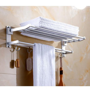 架毛巾间浴室太空铝卫生置物架浴巾折叠免打孔厕所壁挂挂件可卫浴