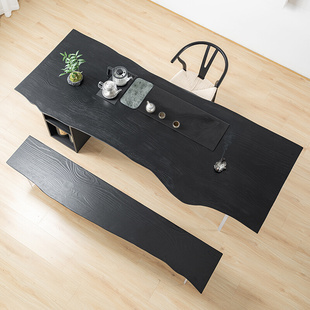 碳化黑色侘寂风实木大板茶桌茶台带茶盘一体家客厅整板功夫泡茶桌