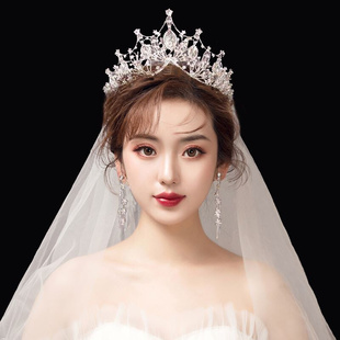 头纱新娘主婚纱皇冠三件套领证拍照道具头饰2021年新款 高级感仙美