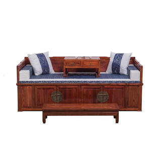 南榆木双人床客厅沙发组合箱式 收纳床榻禅意贵 定制罗汉床实木中式