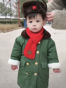 军棉绿大衣儿童冬儿童版 小孩宝宝 婴儿军大衣连体衣儿童军棉绿老式