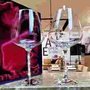 无铅水晶红酒杯套装 带钻家用葡萄酒杯大肚高脚杯勃艮第红酒杯2个