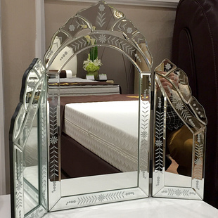 欧式 雕花化妆镜梳妆镜三折镜立式 异形镜家用可定制装 饰化妆台镜子