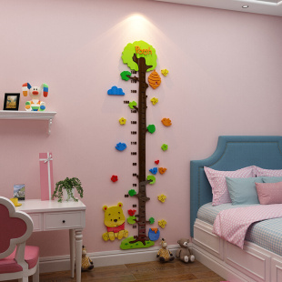 儿童身高墙贴亚克力3d立体测量尺卡通卧室房间装 饰布置可移除壁纸
