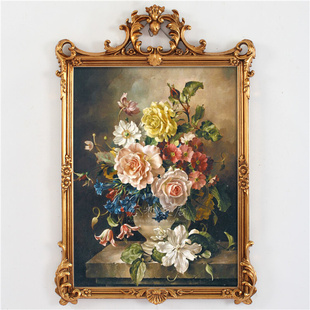客厅玄关挂画纯手工欧式 异形 106复古手绘花卉油画别墅美式