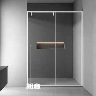 淋浴房简易钢化玻璃移门淋浴房白色一字淋浴房隔断型定制淋浴房