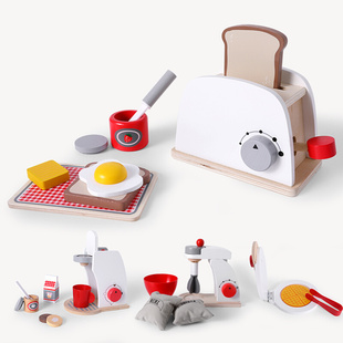 木制男女孩做饭玩具 面包机搅拌机咖啡机 儿童过家家厨房玩具套装