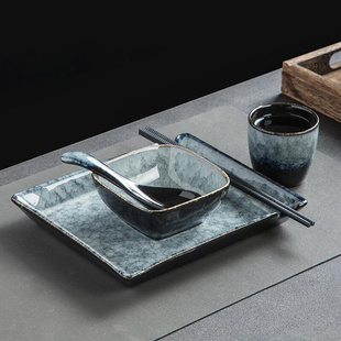 创意陶瓷摆台四件套餐具一人食碗碟盘套装 单人餐厅火锅店商用 日式