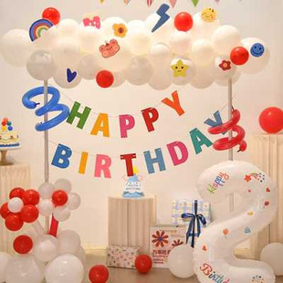 儿童生日装 饰气球拱门2周岁生日布置卡通派对用品背景墙场景布置