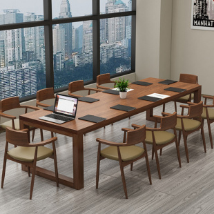 北欧实木会议桌长桌椅组合原木办公桌长方形工作台长条大型洽谈桌