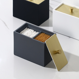 牙签盒家用e高档个性 创意桌面防尘牙线盒棉签盒二合一分格收纳盒