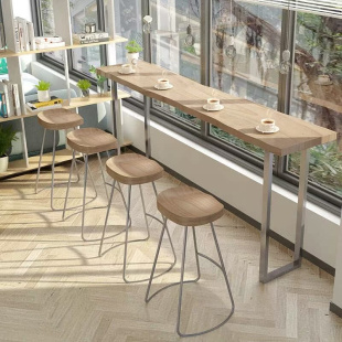 家用靠墙窄桌高脚桌 奶茶店吧台桌椅组合 北欧实木吧台桌简约现代
