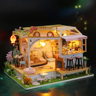 diy礼物手工小屋生日模型房子拼装 小创意玩具猫咖制作花园立体后
