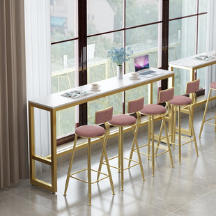 北欧靠墙高脚吧台桌子家用窄简约现代长条大理石奶茶酒吧桌椅组合