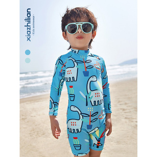 韩国ins儿童泳衣 男童宝宝连体防晒抗UV长袖 保暖婴儿冲浪服套装 潮