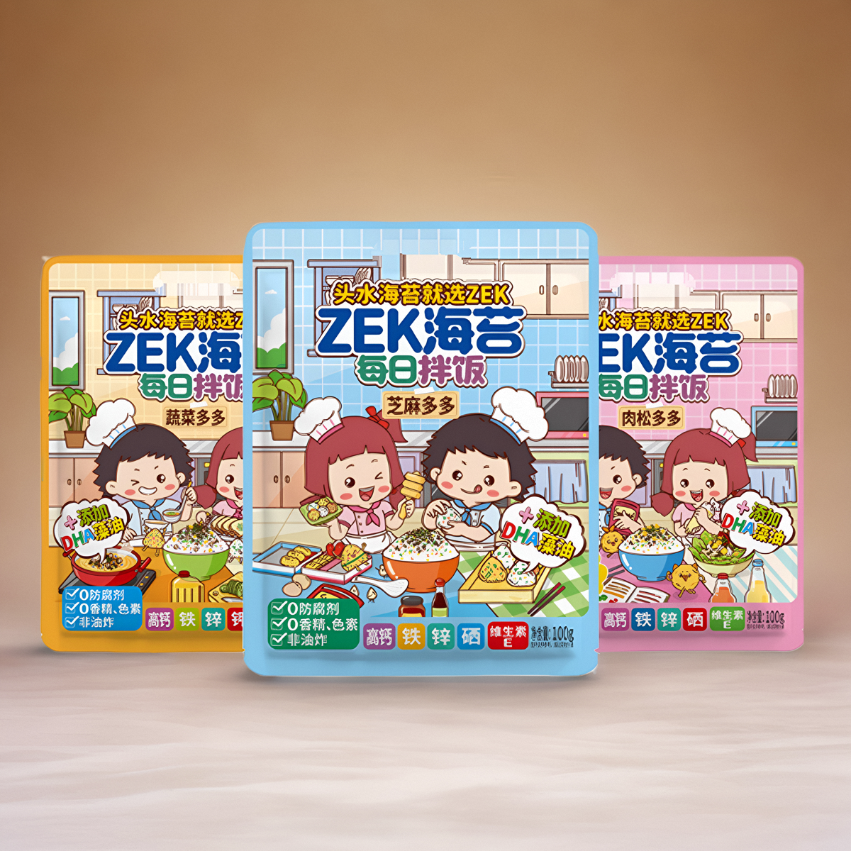 ZEK每日拌饭海苔原味100g 10包芝麻拌饭肉松味海苔碎紫菜海味零食