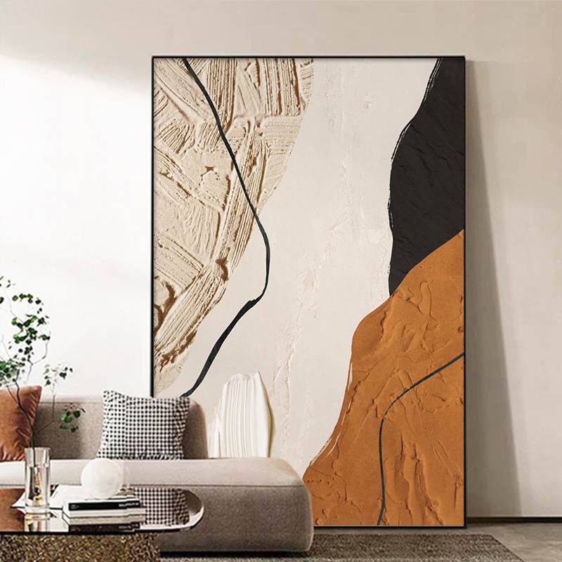 客厅沙发背景墙橙色装 饰画抽象挂画现代抽象肌理落地画 2024新款