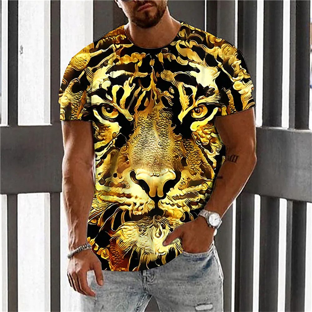 印花圆领短袖 sleeves老虎3D数码 Men short tiger printed T恤男