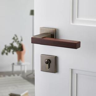 卧室门锁室内原木风门把手静音磁吸家用木质木门锁具新中式 房门锁