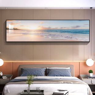 现代简约卧室装 饰画主卧温馨床头挂画大气海景横幅壁画抽象客厅画