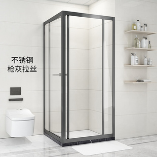 银麟定制升级全包框不锈钢折叠方形L型淋浴房干湿分区房单面内飞