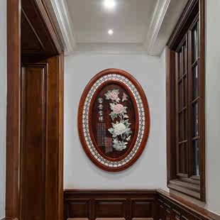 新中式 入户玄关装 饰画轻奢竖版 走廊过道挂画3d立体客厅玉雕墙壁画