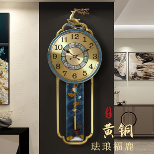 饰创意钟表 挂表装 黄铜挂钟客厅时尚 新中式 轻奢风挂墙时钟家用新款