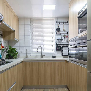 上海厨房不锈钢橱柜定制灶台石英石台面整体厨柜原木风开放式 橱柜