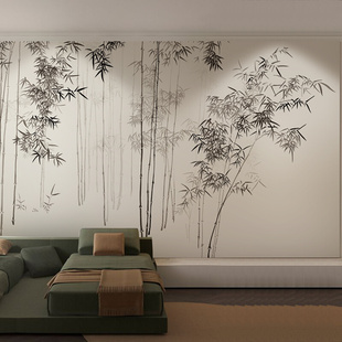 新中式 仙鹤中国风竹子壁纸客厅墙纸卧室无纺布壁画电视背景墙壁纸