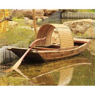 仿古乌篷船摄影道具实木摆件景观装 饰花船造景户外工艺小木船渔船