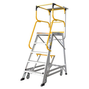 梯子铝合金人字梯带脚轮超市仓库理货梯平台梯需组装 FS13590F