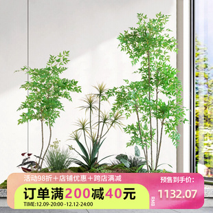 大型装 饰仿真造景绿植楼梯橱窗室内下景观南天竹盆景落地植物摆件