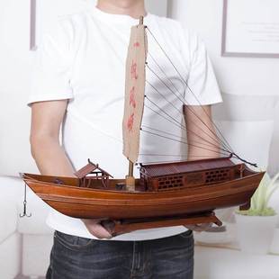 江南水乡帆船模型木船渔船乌篷船模帆船模型摆件客厅摆设生日礼物
