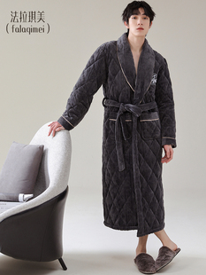珊瑚绒浴衣袍 一体式 三层夹棉保暖加绒男士 加厚睡袍男冬季 睡衣长款