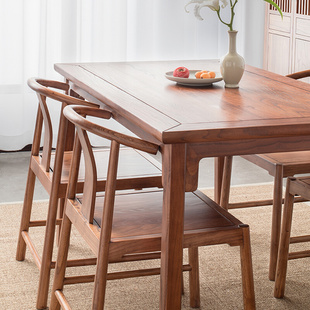 新中式 餐桌实木老榆木长方形桌子家用小户型饭桌餐厅桌椅
