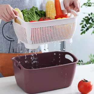 双层水果盆沥水篮子家用塑料洗水果盘多功能创意厨房洗菜盆沥水筐