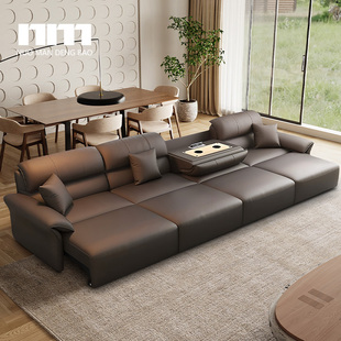 林氏木业电动功能真皮沙发床客厅小户型意式 简约智能可伸缩直排头