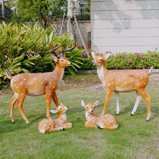 仿真梅花鹿摆件动物模型户外园林景观草坪装 饰公园玻璃钢小鹿雕塑