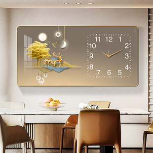 轻奢创意挂钟客厅装 饰画沙发背景墙餐厅长方形万年历时钟晶瓷挂钟