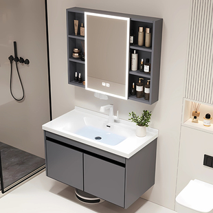不锈钢浴室柜陶瓷一体盆卫生间洗漱台洗手脸盆柜组合墙挂智能镜柜